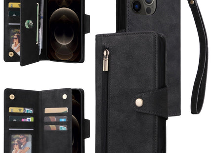 Rivet Buckle 9 Cards Three Fold Leather Phone Case, For iPhone 12, For iPhone 12 mini, For iPhone 12 Pro Max, For iPhone 13 mini