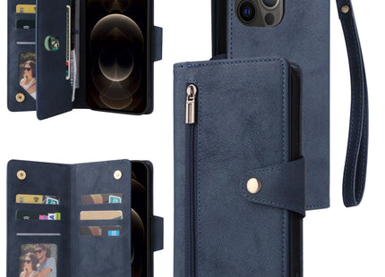 Rivet Buckle 9 Cards Three Fold Leather Phone Case, For iPhone 12, For iPhone 12 mini, For iPhone 12 Pro Max, For iPhone 13 mini