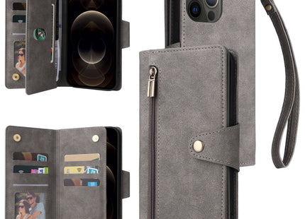 Rivet Buckle 9 Cards Three Fold Leather Phone Case, For iPhone 12, For iPhone 12 mini, For iPhone 12 Pro Max, For iPhone 13 mini