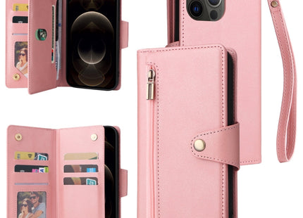 Rivet Buckle 9 Cards Three Fold Leather Phone Case, For iPhone 12, For iPhone 12 mini, For iPhone 12 Pro Max, For iPhone 13 mini