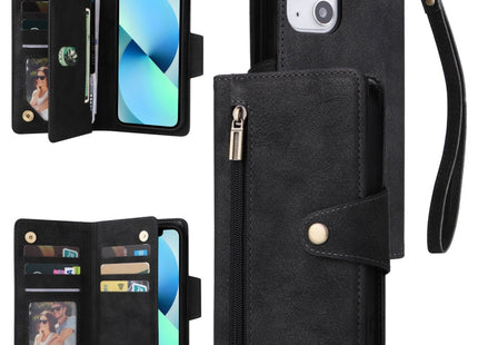 Rivet Buckle 9 Cards Three Fold Leather Phone Case, For iPhone 12, For iPhone 12 mini, For iPhone 12 Pro Max, For iPhone 13 mini