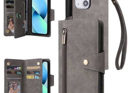 Rivet Buckle 9 Cards Three Fold Leather Phone Case, For iPhone 12, For iPhone 12 mini, For iPhone 12 Pro Max, For iPhone 13 mini