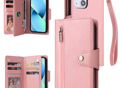 Rivet Buckle 9 Cards Three Fold Leather Phone Case, For iPhone 12, For iPhone 12 mini, For iPhone 12 Pro Max, For iPhone 13 mini