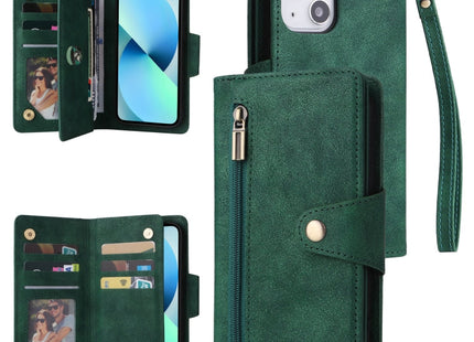 Rivet Buckle 9 Cards Three Fold Leather Phone Case, For iPhone 12, For iPhone 12 mini, For iPhone 12 Pro Max, For iPhone 13 mini