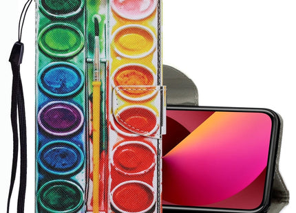 Coloured Drawing Pattern Leather Phone Case, For iPhone 13