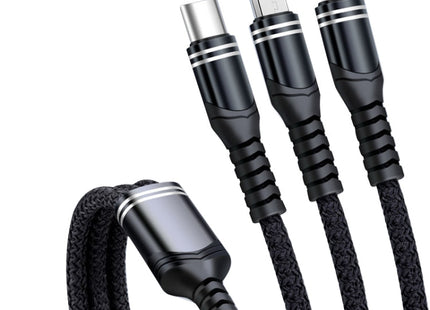 6A 66W 3 in 1 USB to 8 Pin + Micro USB + USB-C / Type-CFast Charging Braided Data Cable, USB to 8 Pin+Micro USB+Type-C