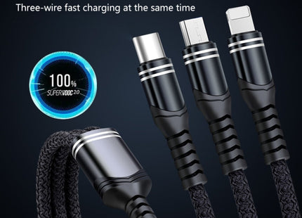 6A 66W 3 in 1 USB to 8 Pin + Micro USB + USB-C / Type-CFast Charging Braided Data Cable, USB to 8 Pin+Micro USB+Type-C