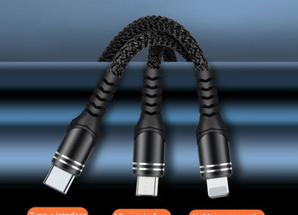 6A 66W 3 in 1 USB to 8 Pin + Micro USB + USB-C / Type-CFast Charging Braided Data Cable, USB to 8 Pin+Micro USB+Type-C