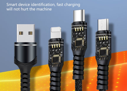 6A 66W 3 in 1 USB to 8 Pin + Micro USB + USB-C / Type-CFast Charging Braided Data Cable, USB to 8 Pin+Micro USB+Type-C