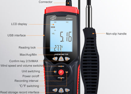 BENETECH GT8911 Handheld Digital LCD Hot Wire Anemometer, GT8911 Hot Wire Anemometer