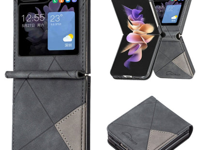 For Samsung Galaxy Z Flip5 Rhombus Texture Leather Phone Case(Black)
