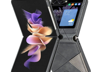 For Samsung Galaxy Z Flip5 Rhombus Texture Leather Phone Case(Black)