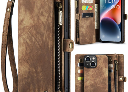 For iPhone 14 CaseMe 008 Detachable Multifunctional Leather Phone Case(Brown)
