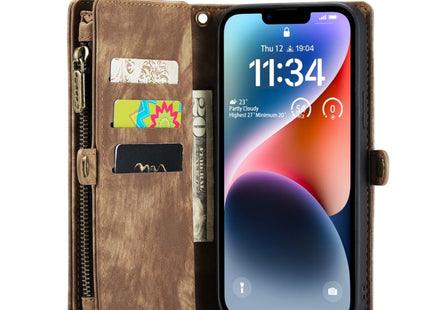 For iPhone 14 CaseMe 008 Detachable Multifunctional Leather Phone Case(Brown)