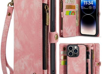 For iPhone 14 Pro CaseMe 008 Detachable Multifunctional Leather Phone Case(Pink)