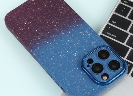 For iPhone 13 Pro Max Gradient Starry Silicone Phone Case with Lens Film(Blue Red)
