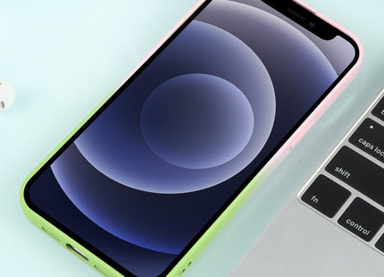 For iPhone 12 Gradient Starry Silicone Phone Case with Lens Film(Pink Green)