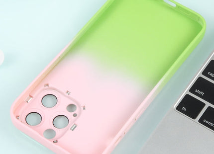 For iPhone 12 Gradient Starry Silicone Phone Case with Lens Film(Pink Green)