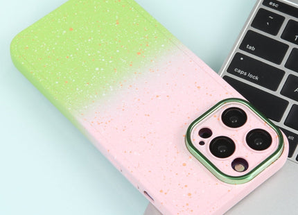 For iPhone 12 Gradient Starry Silicone Phone Case with Lens Film(Pink Green)