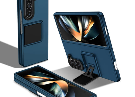 For Samsung Galaxy Z Fold5 Three-dimensional Folding Holder PC Phone Case(Blue)