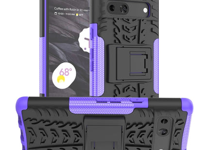 For Google Pixel 7a Tire Texture TPU  PC Phone Case with Holder(Purple)