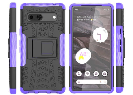 For Google Pixel 7a Tire Texture TPU  PC Phone Case with Holder(Purple)