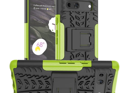 For Google Pixel 7a Tire Texture TPU  PC Phone Case with Holder(Green)