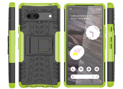 For Google Pixel 7a Tire Texture TPU  PC Phone Case with Holder(Green)