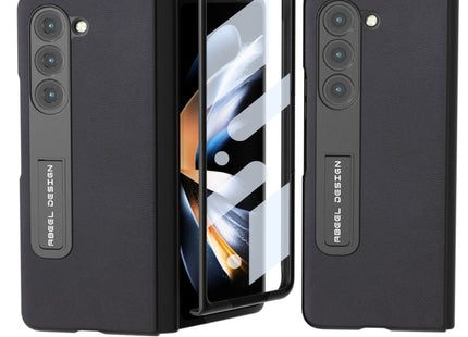 For Samsung Galaxy Z Fold5 ABEEL Integrated Arashi Texture PU Phone Case with Holder(Black)