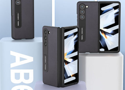 For Samsung Galaxy Z Fold5 ABEEL Integrated Arashi Texture PU Phone Case with Holder(Black)