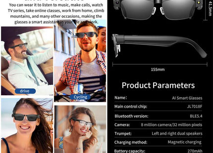 L802 Smart Glasses with 8MP HD Camera, Wi-Fi Video & Smart Assistant