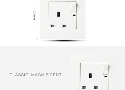 86 Type PC 13A Three Hole Power Socket with Light Switch, UK Plug