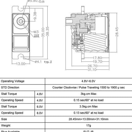 Emax ES3054 17g 3.5kg 0.13sec Metal Gear Digital Servo