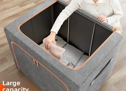 Large Foldable Fabric Storage Box - Steel Frame Transparent Lid Dustproof
