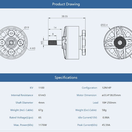 Tmotor F100 2810 Long Range / Cinelifter Motor (1100kV, 1350kV)