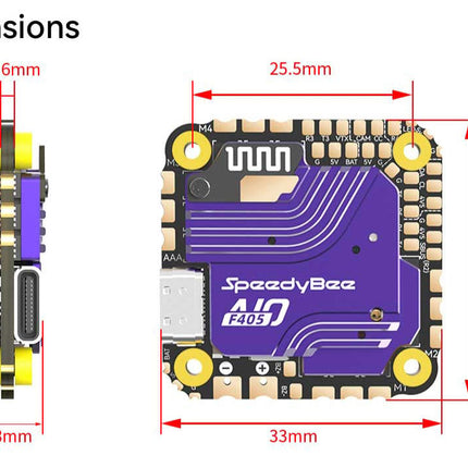 SpeedyBee F405 AIO 40A Bluejay 25.5x25.5 3-6S Flight Controller