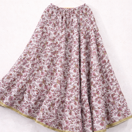 Blackfever White & Pink Floral Tiered Cotton Skirt – Free Size