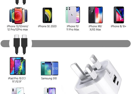 20W Foldable Dual USB-A & USB-C Fast Charger Adapter for Samsung Galaxy, iPhones & Android