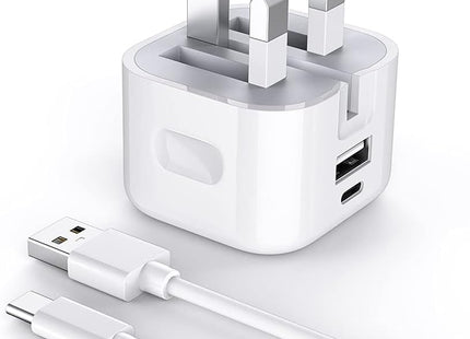 20W Foldable Dual USB-A & USB-C Fast Charger Adapter for Samsung Galaxy, iPhones & Android