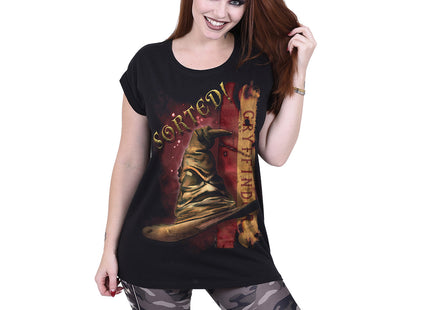 HARRY POTTER - GRYFFINDOR HAT - Boatneck Cap Sleeve Top Black