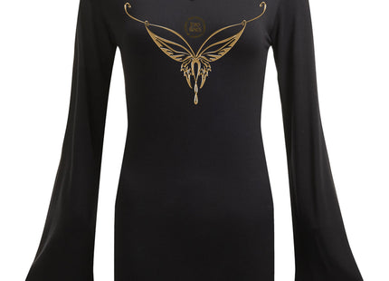 LOTR - ELVEN NECKLACE - V Neck Goth Sleeve Top Black