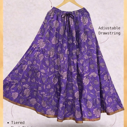 Blackfever Royal Purple Floral Tiered Cotton Skirt - Free size