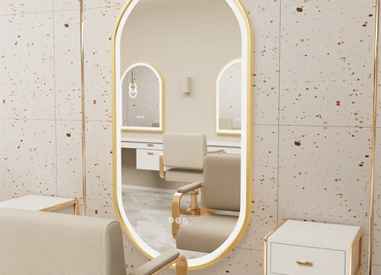 Luxury Oval LED Illuminated Bathroom Mirror Gold Frame Demister Touch Control