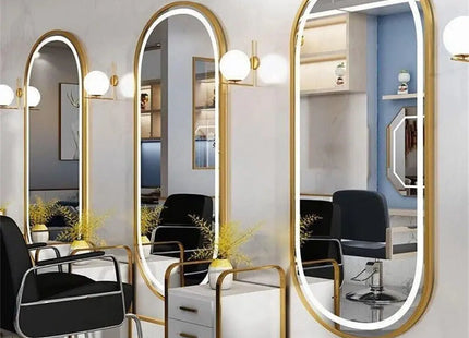 Luxury Oval LED Illuminated Bathroom Mirror Gold Frame Demister Touch Control