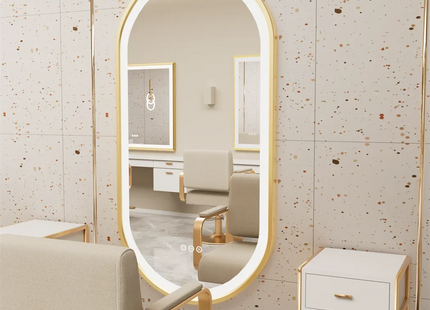 Luxury Oval LED Illuminated Bathroom Mirror Gold Frame Demister Touch Control