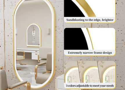 Luxury Oval LED Illuminated Bathroom Mirror Gold Frame Demister Touch Control