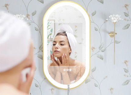Luxury Oval LED Illuminated Bathroom Mirror Gold Frame Demister Touch Control