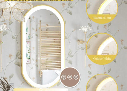 Luxury Oval LED Illuminated Bathroom Mirror Gold Frame Demister Touch Control