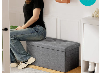 Grey Folding Storage Bench Ottoman - 76cm Modern Sturdy Storage for Living Room