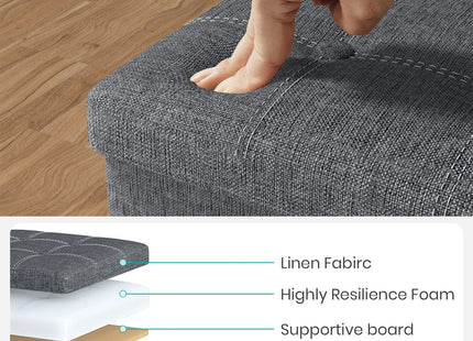 Grey Folding Storage Bench Ottoman - 76cm Modern Sturdy Storage for Living Room